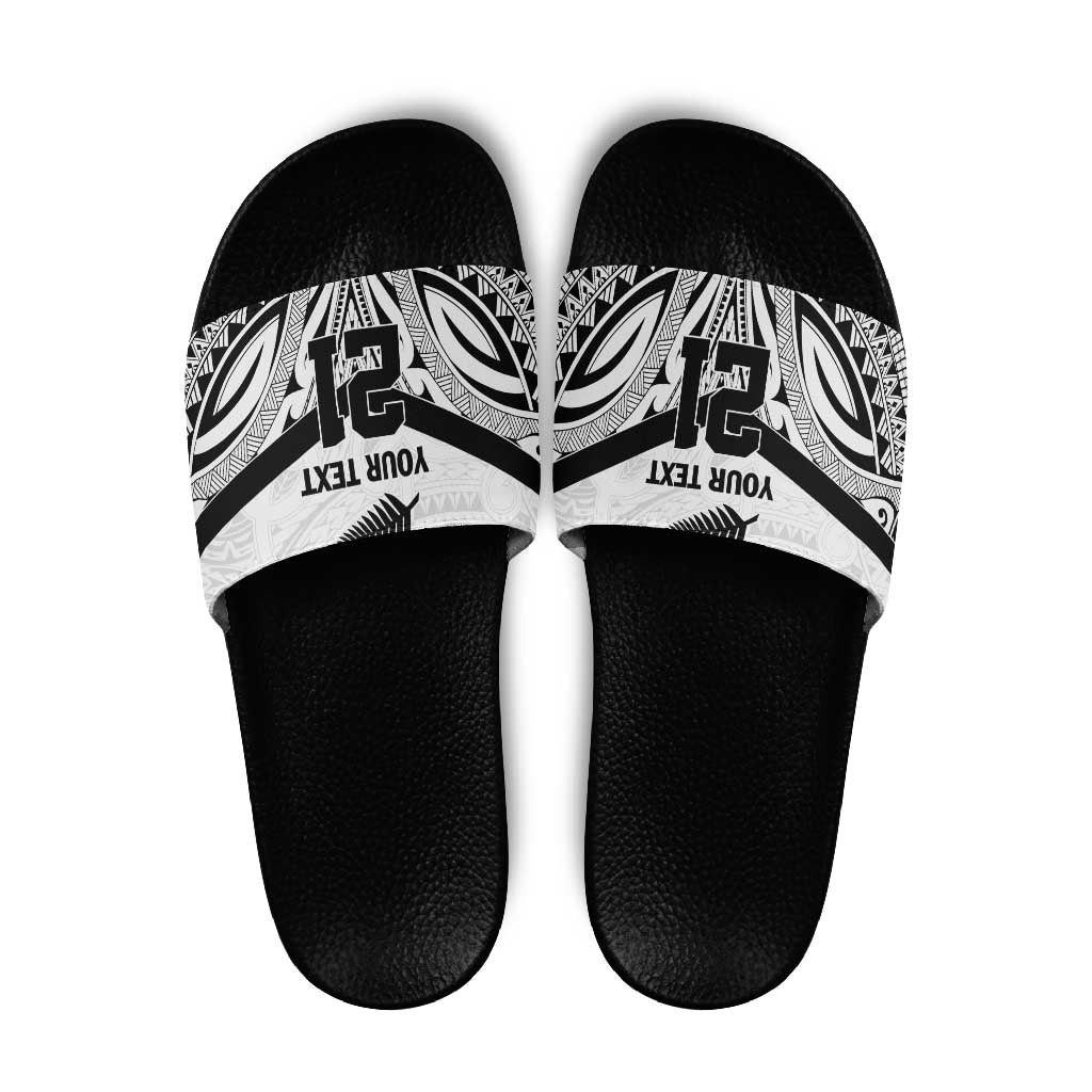 New Zealand Football Custom Slide Sandals All White Fern Go Champions LT9 White - Polynesian Pride