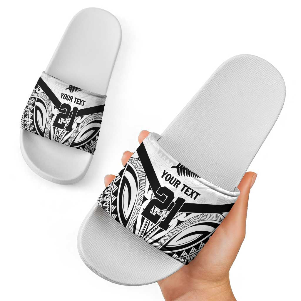New Zealand Football Custom Slide Sandals All White Fern Go Champions LT9 - Polynesian Pride