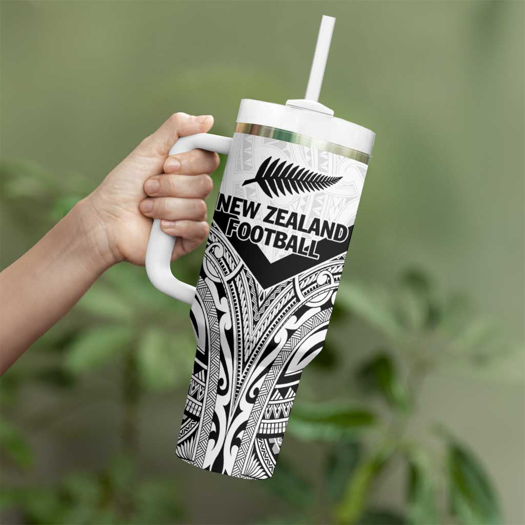 New Zealand Football Custom Tumbler With Handle All White Fern Go Champions LT9 - Polynesian Pride