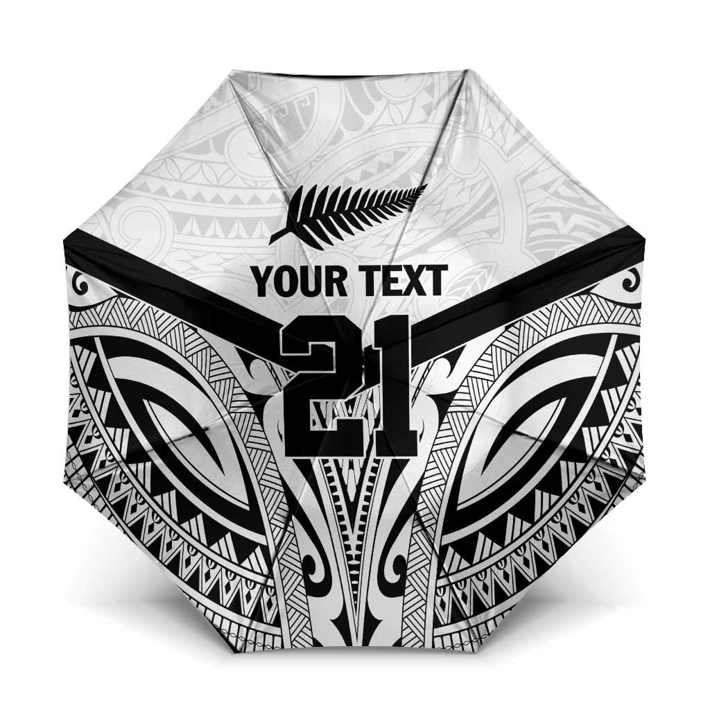 New Zealand Football Custom Umbrella All White Fern Go Champions LT9 One Size Folded 11.42 inch Opened Diameter 37.4 inch White - Polynesian Pride