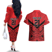 Tahiti Football Custom Couples Matching Off The Shoulder Long Sleeve Dress and Hawaiian Shirt Toa Aito Go Champions LT9 - Polynesian Pride