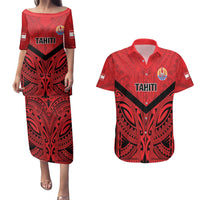 Tahiti Football Custom Couples Matching Puletasi and Hawaiian Shirt Toa Aito Go Champions LT9 Red - Polynesian Pride