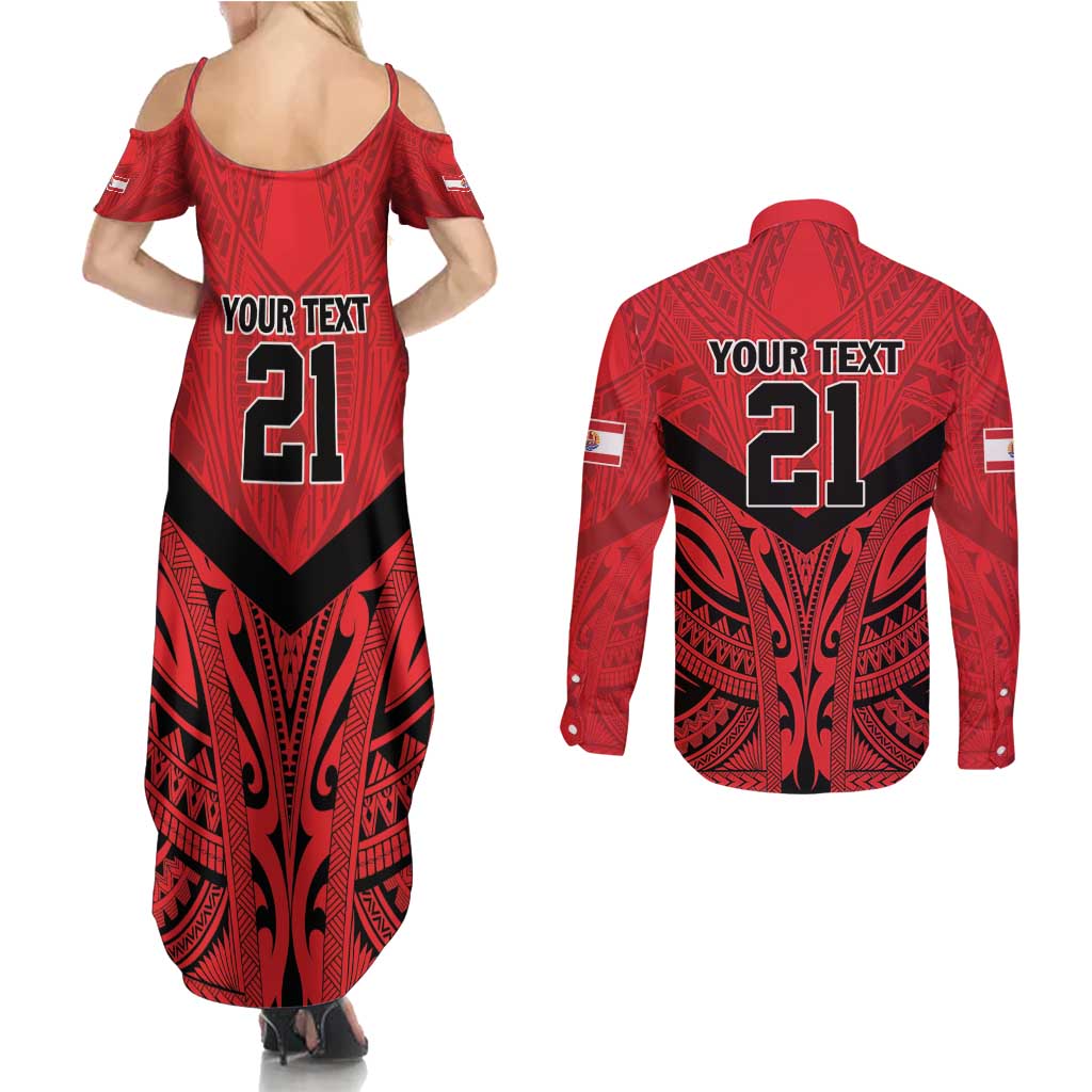 Tahiti Football Custom Couples Matching Summer Maxi Dress and Long Sleeve Button Shirt Toa Aito Go Champions LT9 - Polynesian Pride