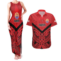 Tahiti Football Custom Couples Matching Tank Maxi Dress and Hawaiian Shirt Toa Aito Go Champions LT9 Red - Polynesian Pride