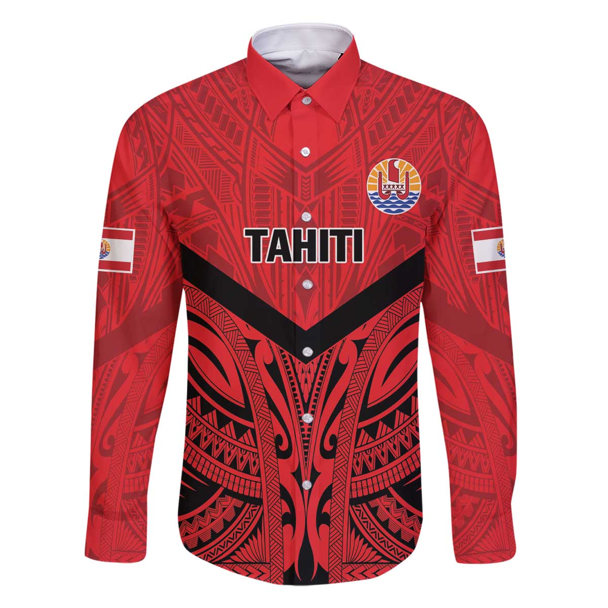 Tahiti Football Custom Family Matching Off The Shoulder Long Sleeve Dress and Hawaiian Shirt Toa Aito Go Champions LT9 Dad's Shirt - Long Sleeve Red - Polynesian Pride