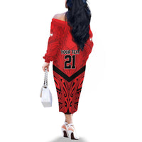 Tahiti Football Custom Family Matching Off The Shoulder Long Sleeve Dress and Hawaiian Shirt Toa Aito Go Champions LT9 - Polynesian Pride