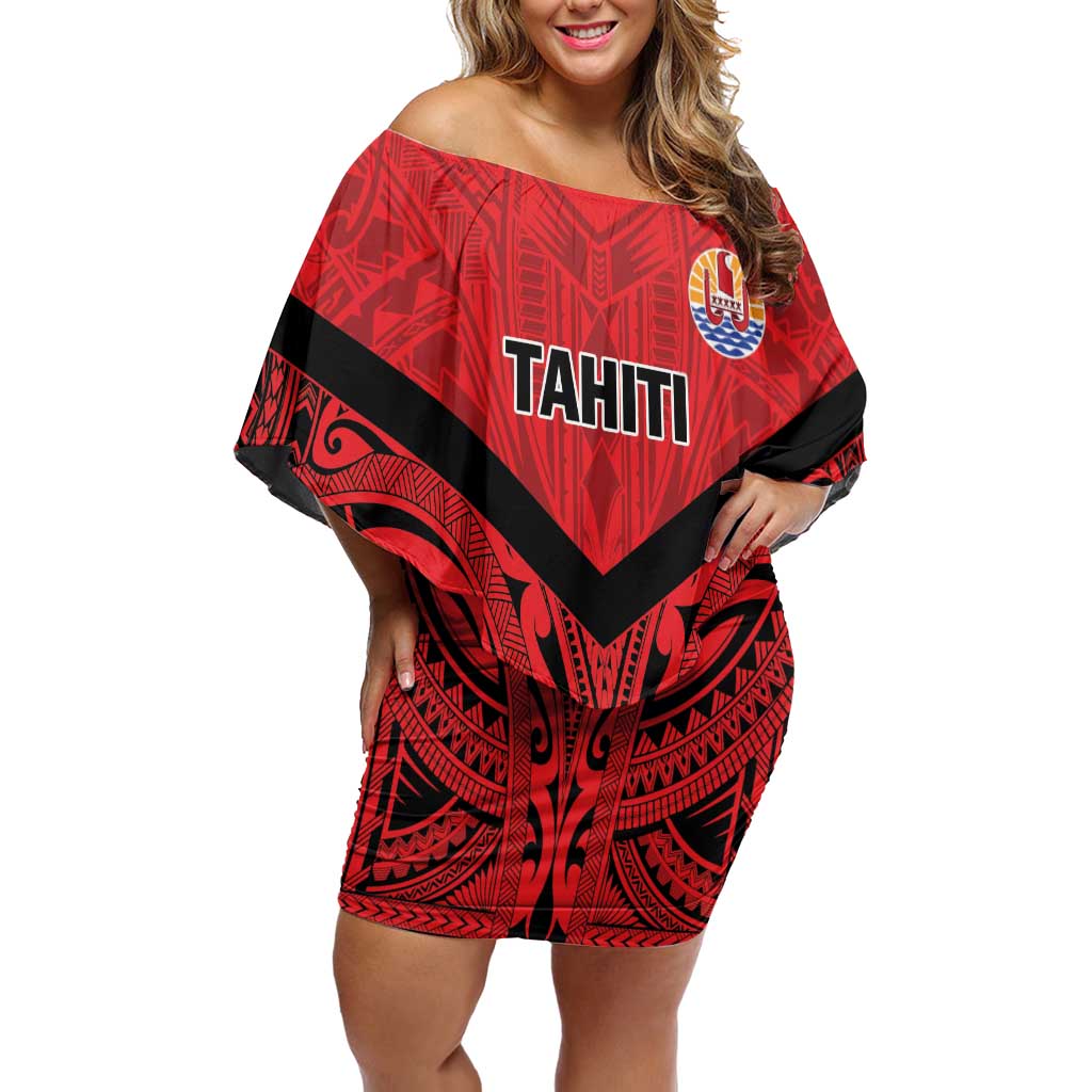 Tahiti Football Custom Family Matching Off Shoulder Short Dress and Hawaiian Shirt Toa Aito Go Champions LT9 Mom's Dress Red - Polynesian Pride