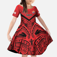 Tahiti Football Custom Family Matching Puletasi and Hawaiian Shirt Toa Aito Go Champions LT9 Daughter's Dress Red - Polynesian Pride
