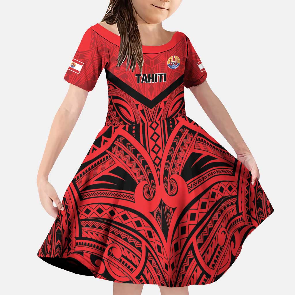 Tahiti Football Custom Family Matching Summer Maxi Dress and Hawaiian Shirt Toa Aito Go Champions LT9 Daughter's Dress Red - Polynesian Pride