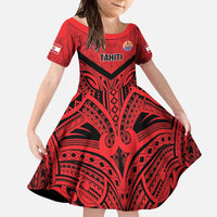 Tahiti Football Custom Family Matching Tank Maxi Dress and Hawaiian Shirt Toa Aito Go Champions LT9 Daughter's Dress Red - Polynesian Pride