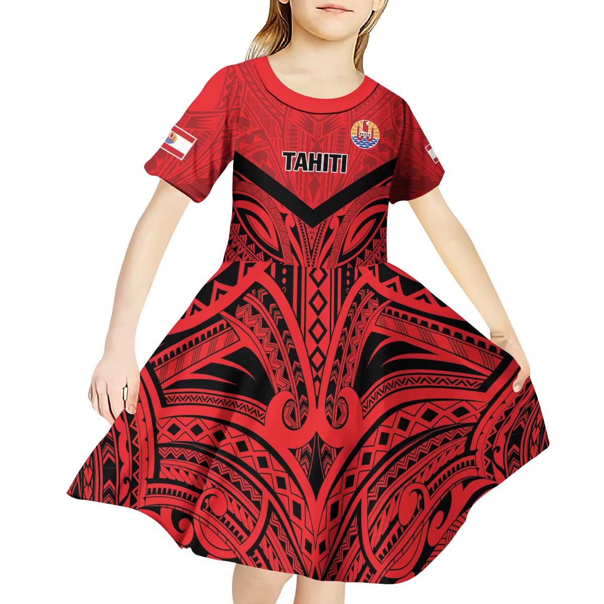 Tahiti Football Custom Kid Short Sleeve Dress Toa Aito Go Champions LT9 - Polynesian Pride