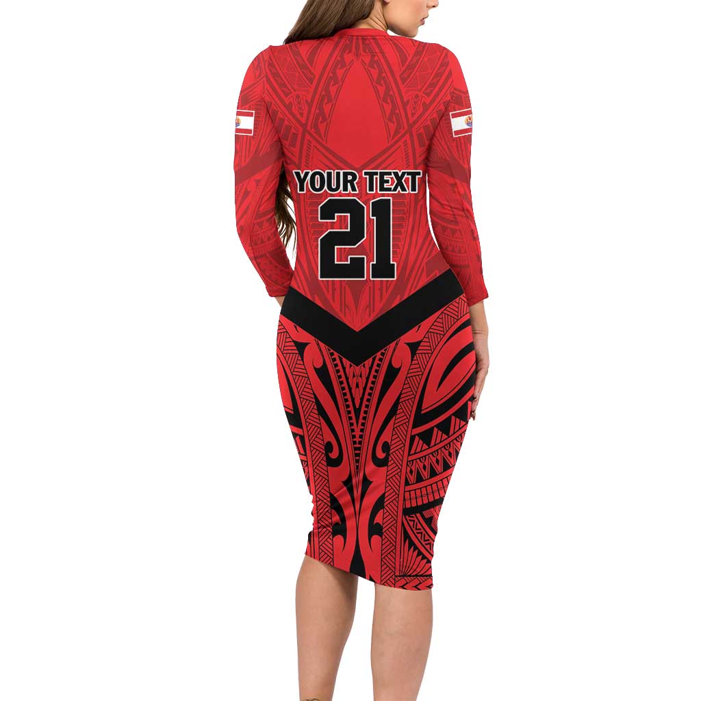 Tahiti Football Custom Long Sleeve Bodycon Dress Toa Aito Go Champions LT9 - Polynesian Pride