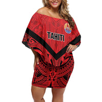 Tahiti Football Custom Off Shoulder Short Dress Toa Aito Go Champions LT9 Women Red - Polynesian Pride