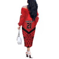 Tahiti Football Custom Off The Shoulder Long Sleeve Dress Toa Aito Go Champions LT9 - Polynesian Pride