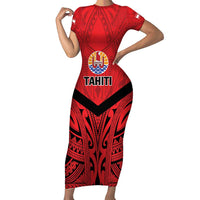 Tahiti Football Custom Short Sleeve Bodycon Dress Toa Aito Go Champions LT9 Long Dress Red - Polynesian Pride