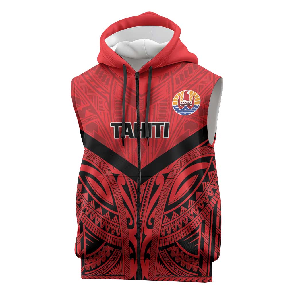 Tahiti Football Custom Sleeveless Zip Hoodie Toa Aito Go Champions LT9 Red - Polynesian Pride