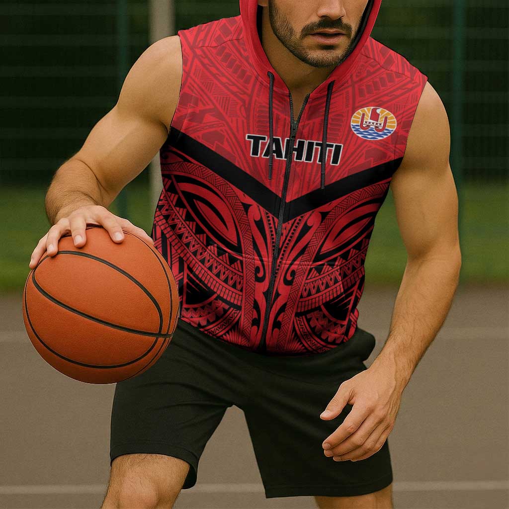Tahiti Football Custom Sleeveless Zip Hoodie Toa Aito Go Champions LT9 - Polynesian Pride