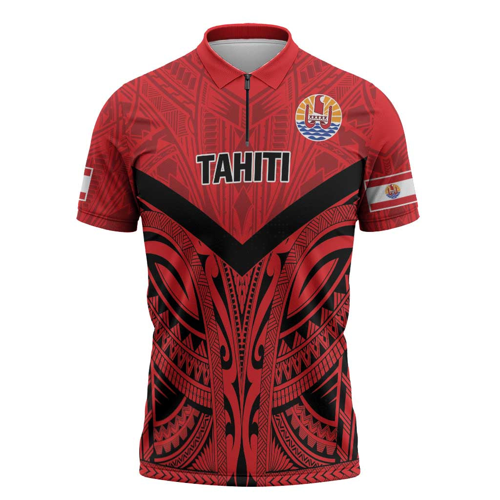 Tahiti Football Custom Zipper Polo Shirt Toa Aito Go Champions LT9 Red - Polynesian Pride