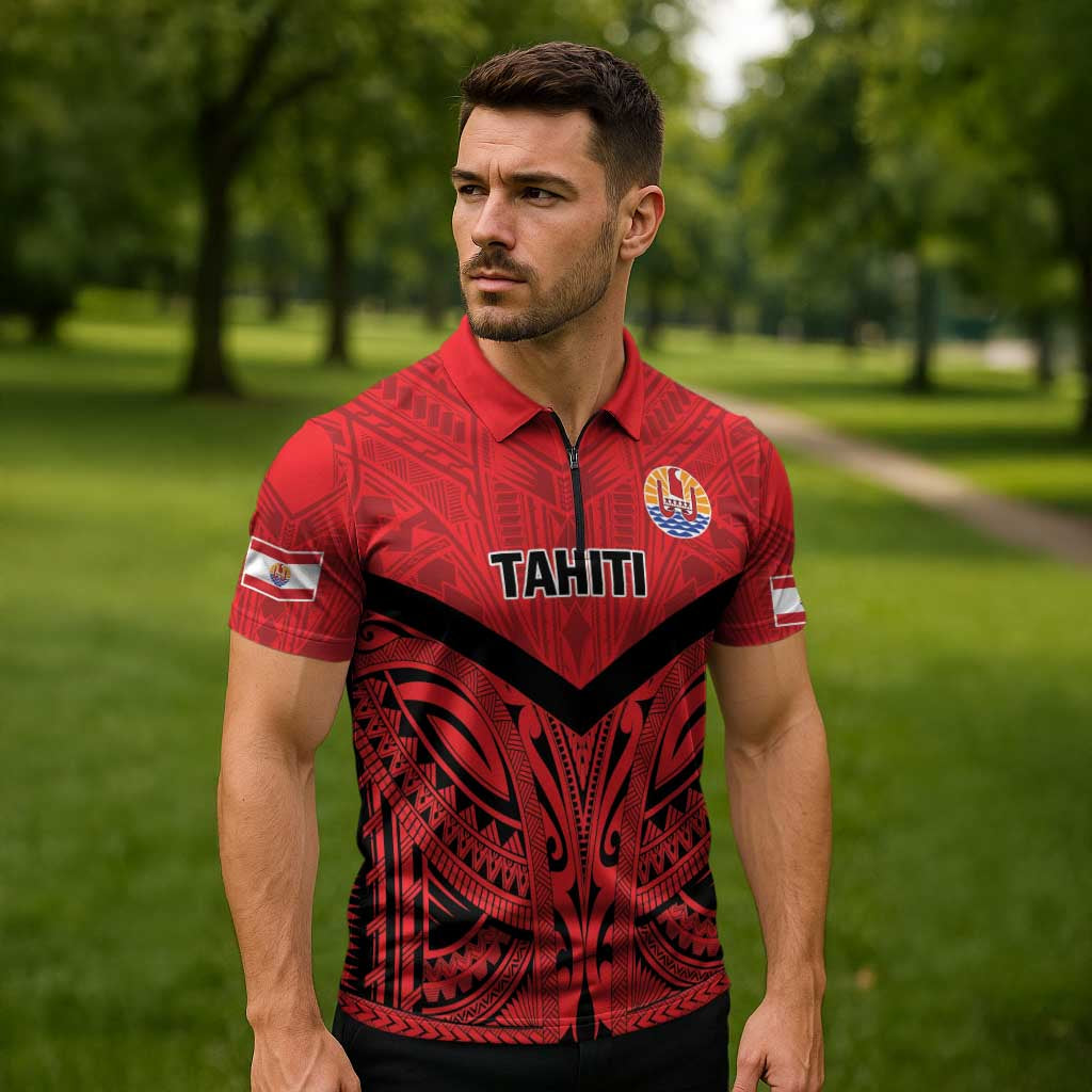Tahiti Football Custom Zipper Polo Shirt Toa Aito Go Champions LT9 - Polynesian Pride