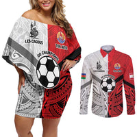 New Caledonia-Tahiti Football Custom Couples Matching Off Shoulder Short Dress and Long Sleeve Button Shirt Together Go Champions LT9 Art - Polynesian Pride