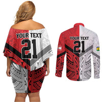 New Caledonia-Tahiti Football Custom Couples Matching Off Shoulder Short Dress and Long Sleeve Button Shirt Together Go Champions LT9 - Polynesian Pride