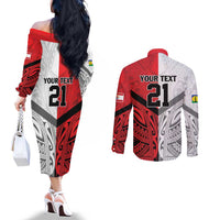 New Caledonia-Tahiti Football Custom Couples Matching Off The Shoulder Long Sleeve Dress and Long Sleeve Button Shirt Together Go Champions LT9 - Polynesian Pride