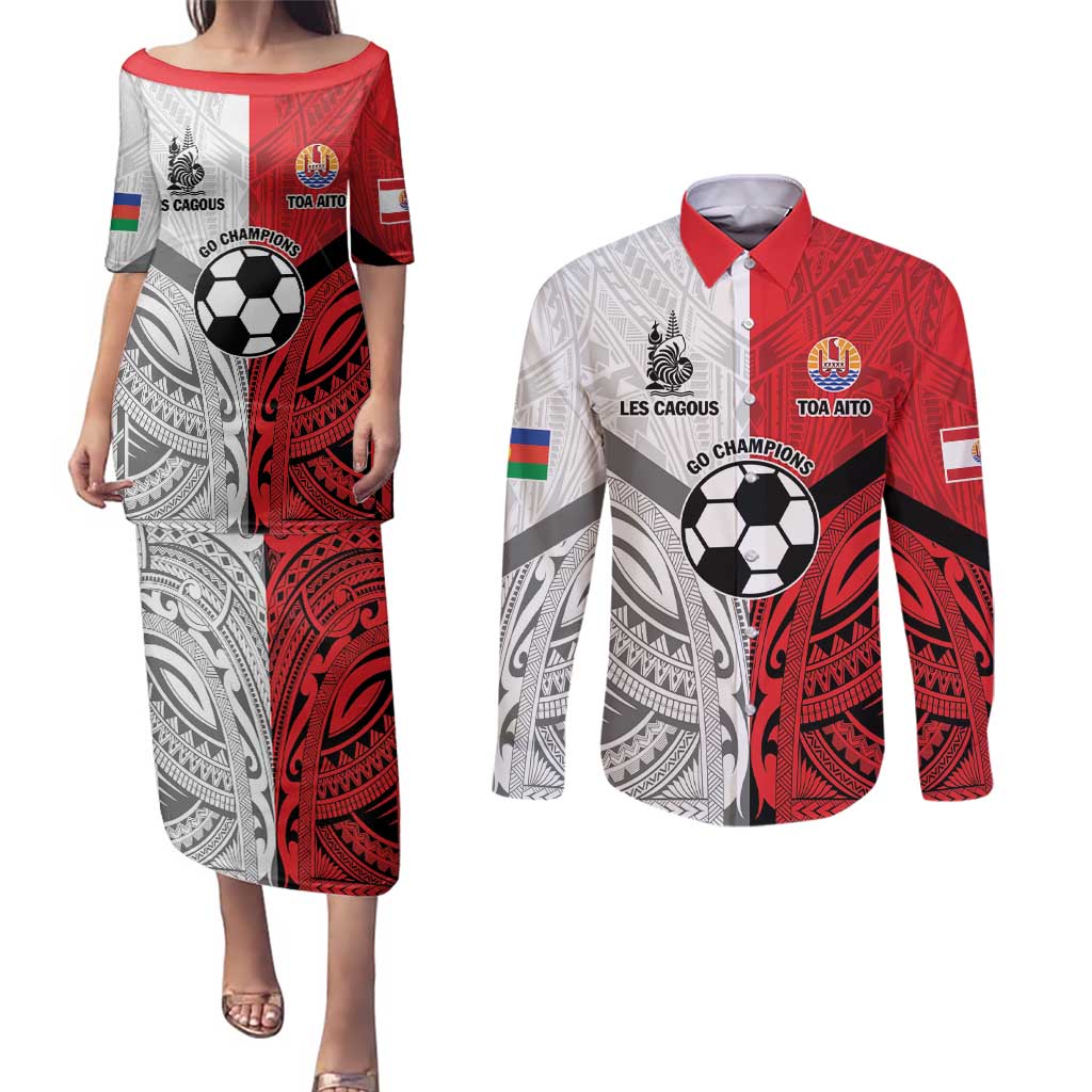 New Caledonia-Tahiti Football Custom Couples Matching Puletasi and Long Sleeve Button Shirt Together Go Champions LT9 Art - Polynesian Pride