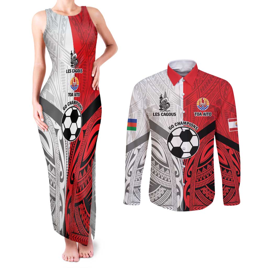 New Caledonia-Tahiti Football Custom Couples Matching Tank Maxi Dress and Long Sleeve Button Shirt Together Go Champions LT9 Art - Polynesian Pride