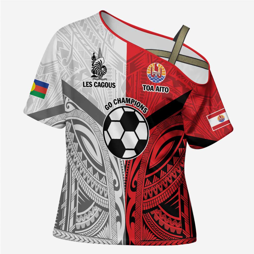 New Caledonia-Tahiti Football Custom Cross Shoulder Shirt Together Go Champions LT9 Female Art - Polynesian Pride