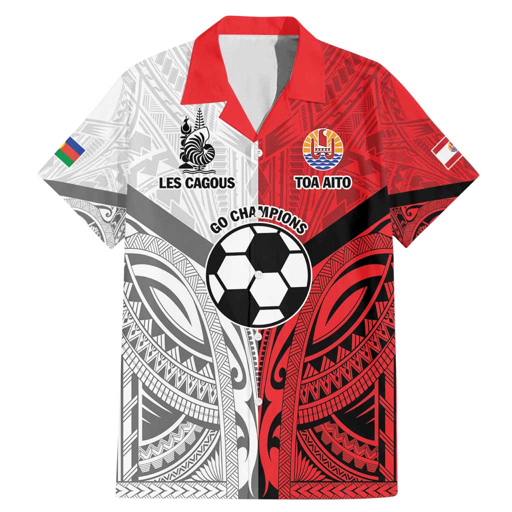 New Caledonia-Tahiti Football Custom Family Matching Mermaid Dress and Hawaiian Shirt Together Go Champions LT9 Dad's Shirt - Short Sleeve Art - Polynesian Pride
