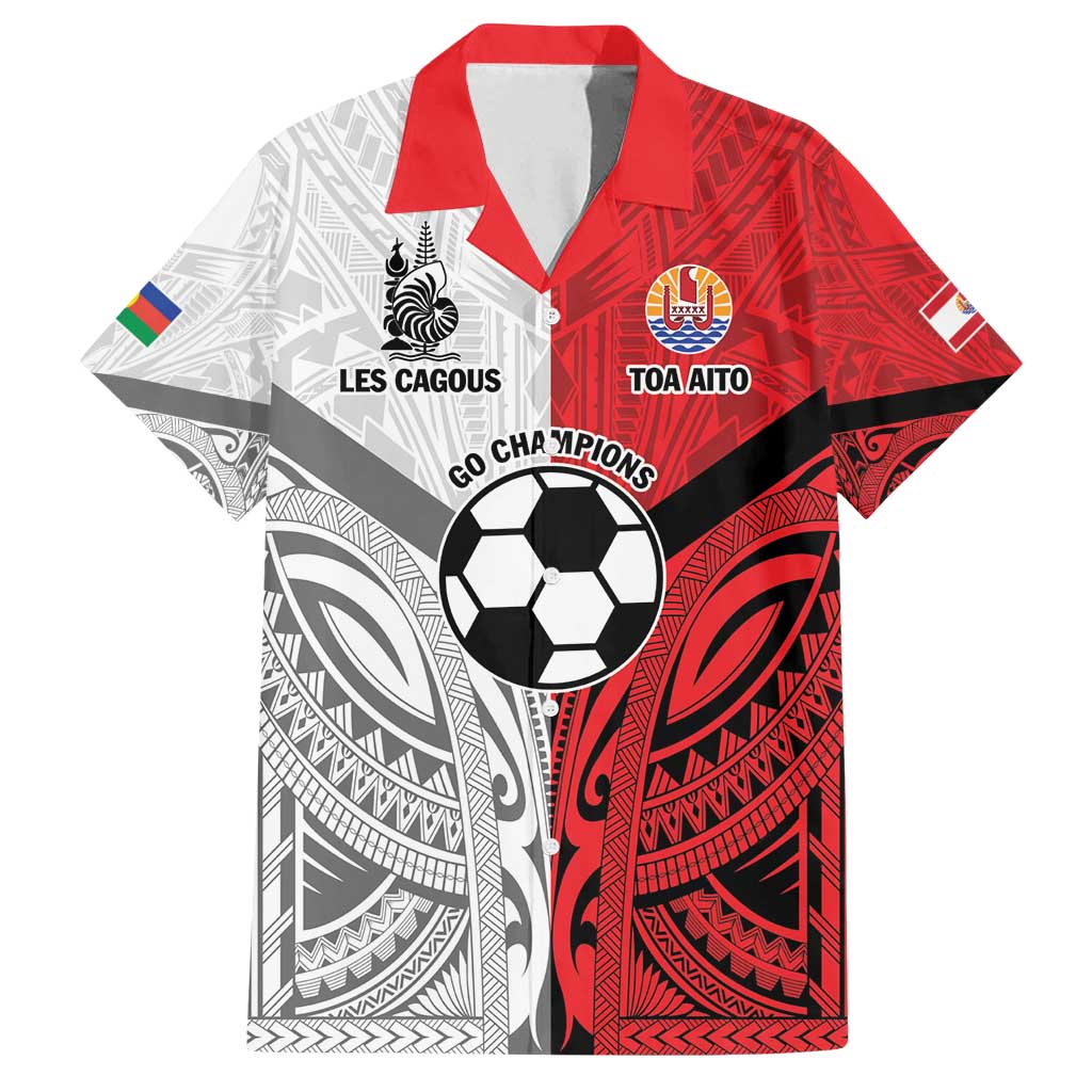 New Caledonia-Tahiti Football Custom Family Matching Puletasi and Hawaiian Shirt Together Go Champions LT9 Dad's Shirt - Short Sleeve Art - Polynesian Pride
