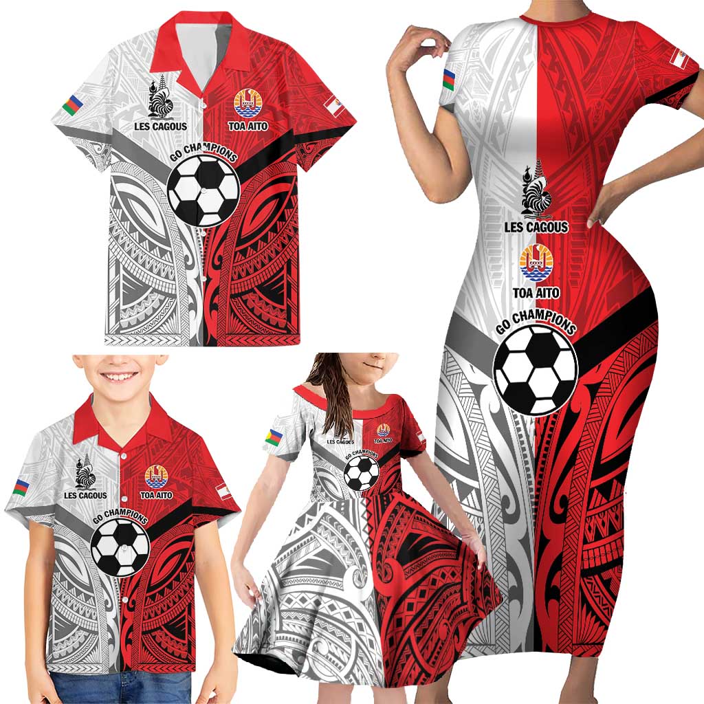 New Caledonia-Tahiti Football Custom Family Matching Short Sleeve Bodycon Dress and Hawaiian Shirt Together Go Champions LT9 - Polynesian Pride