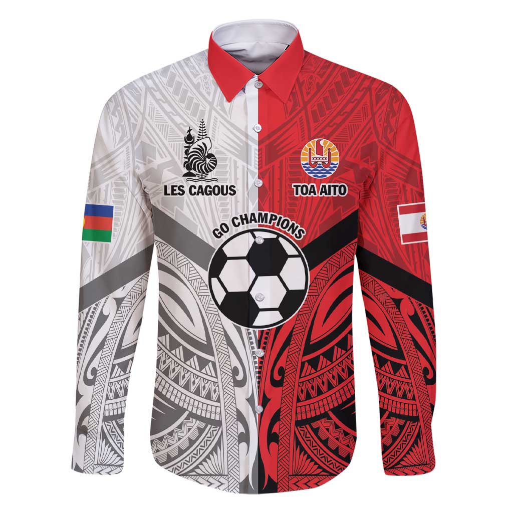 New Caledonia-Tahiti Football Custom Family Matching Short Sleeve Bodycon Dress and Hawaiian Shirt Together Go Champions LT9 Dad's Shirt - Long Sleeve Art - Polynesian Pride