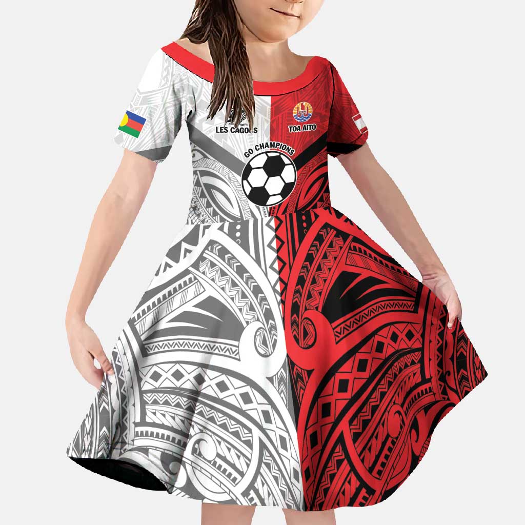 New Caledonia-Tahiti Football Custom Family Matching Summer Maxi Dress and Hawaiian Shirt Together Go Champions LT9 Daughter's Dress Art - Polynesian Pride