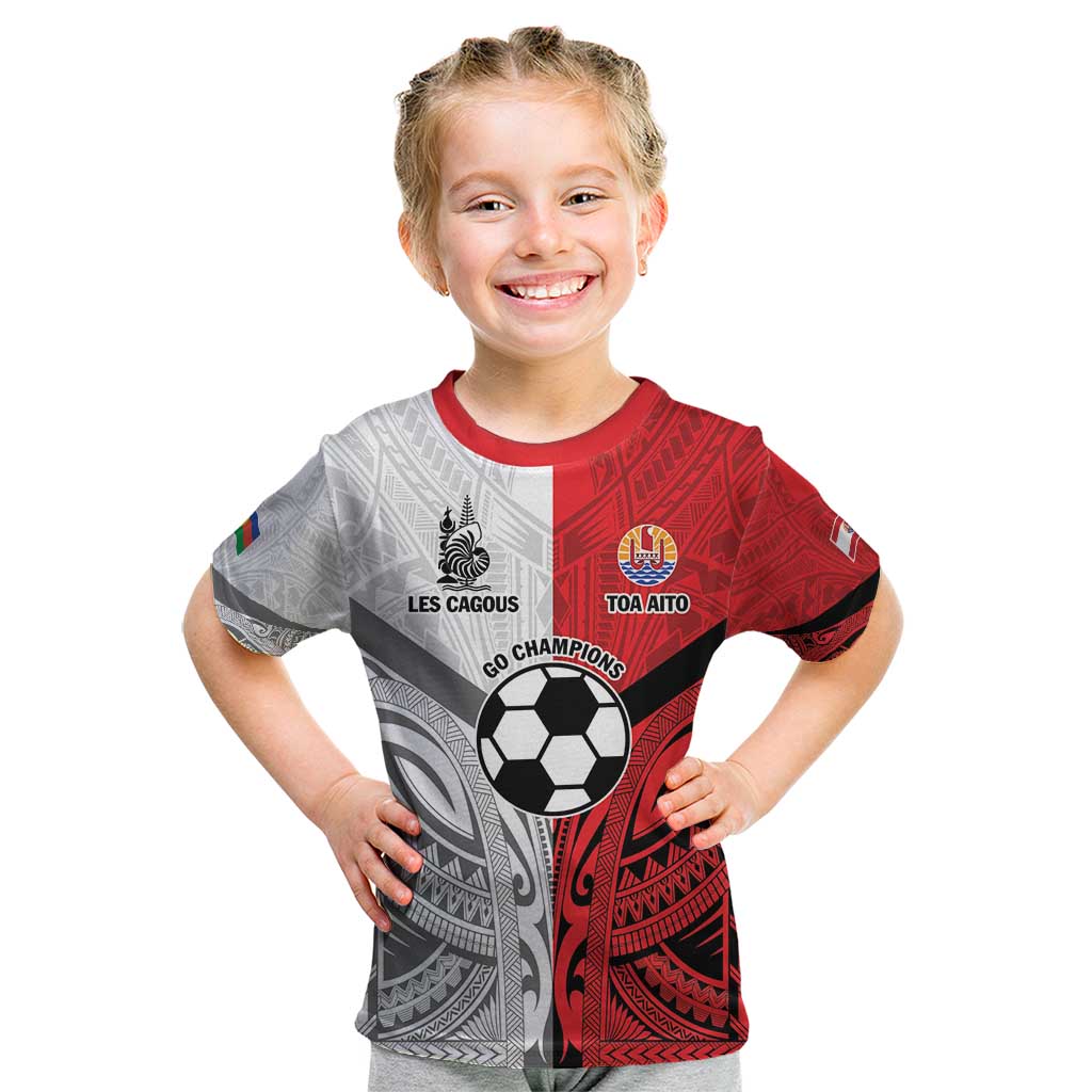 New Caledonia-Tahiti Football Custom Kid T Shirt Together Go Champions LT9 Art - Polynesian Pride