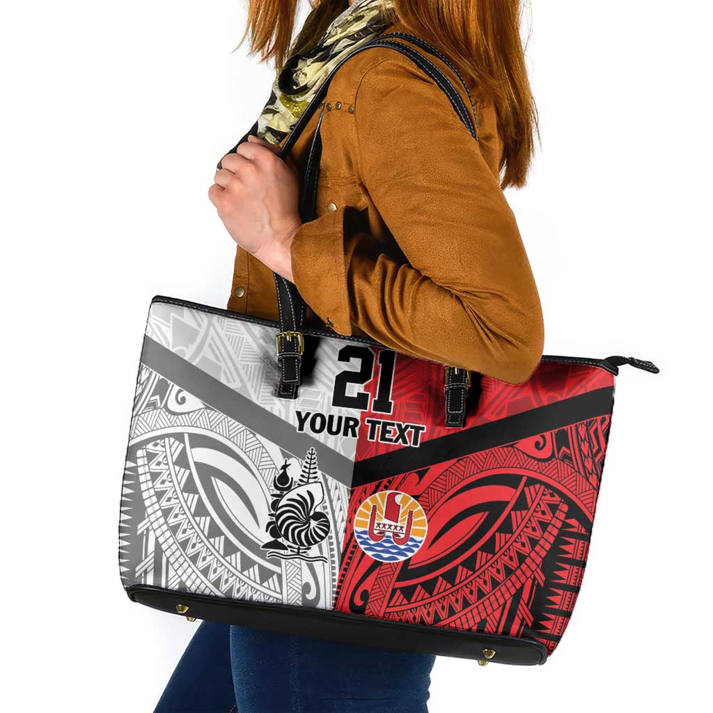 New Caledonia-Tahiti Football Custom Leather Tote Bag Together Go Champions LT9 Art - Polynesian Pride