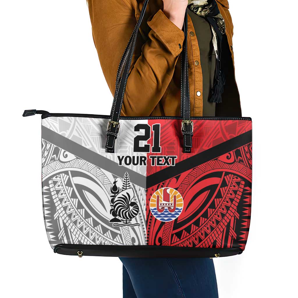 New Caledonia-Tahiti Football Custom Leather Tote Bag Together Go Champions LT9 - Polynesian Pride