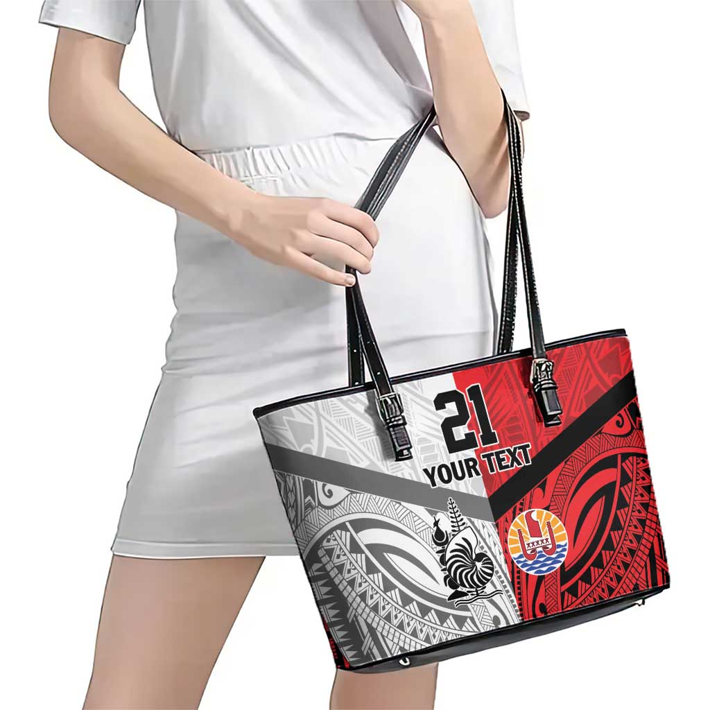 New Caledonia-Tahiti Football Custom Leather Tote Bag Together Go Champions LT9 - Polynesian Pride