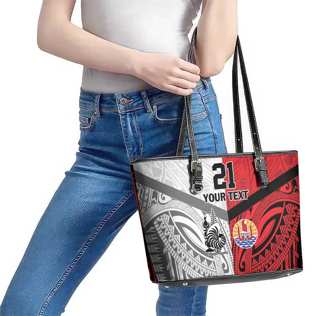 New Caledonia-Tahiti Football Custom Leather Tote Bag Together Go Champions LT9 - Polynesian Pride