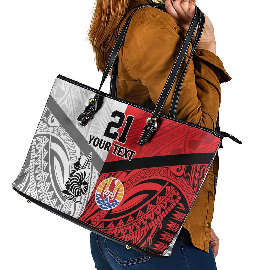 New Caledonia-Tahiti Football Custom Leather Tote Bag Together Go Champions LT9 - Polynesian Pride