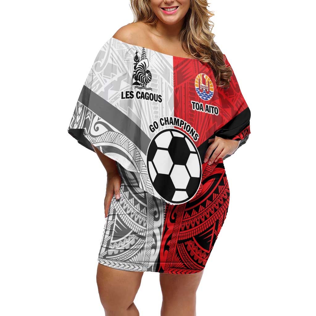 New Caledonia-Tahiti Football Custom Off Shoulder Short Dress Together Go Champions LT9 Women Art - Polynesian Pride