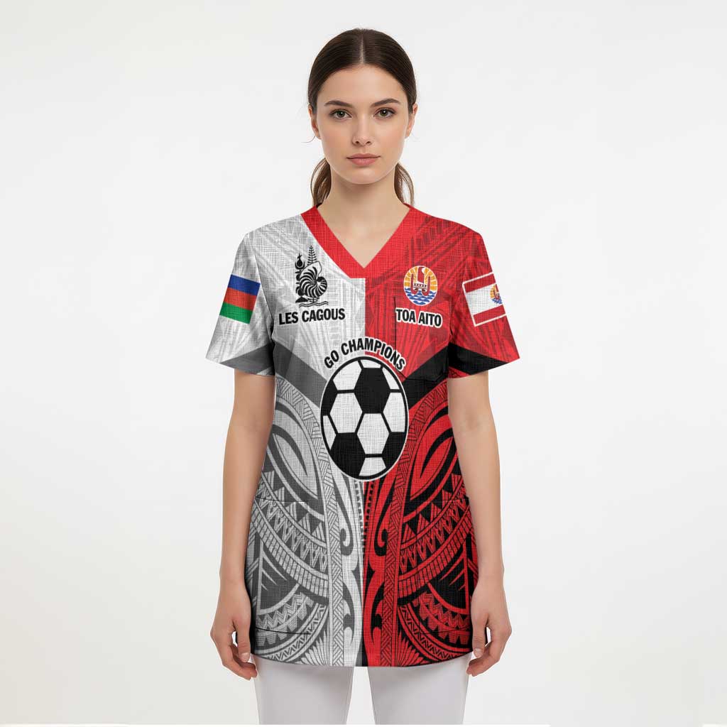 New Caledonia-Tahiti Football Custom Scrub Top Together Go Champions LT9 - Polynesian Pride