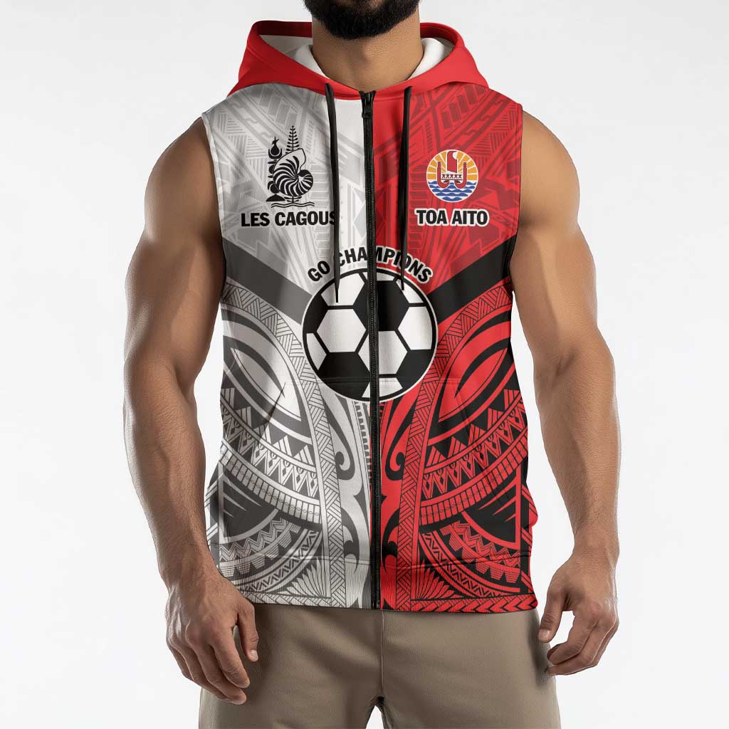 New Caledonia-Tahiti Football Custom Sleeveless Zip Hoodie Together Go Champions LT9 - Polynesian Pride
