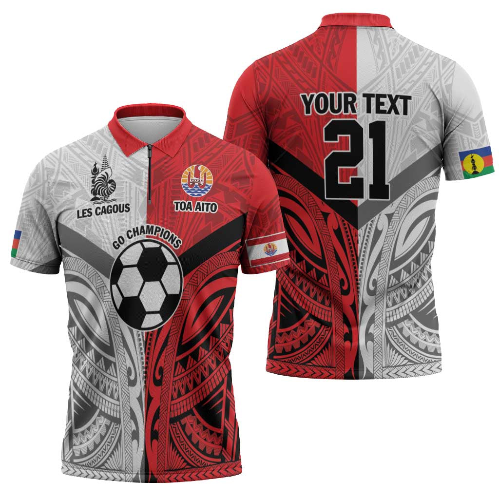 New Caledonia-Tahiti Football Custom Zipper Polo Shirt Together Go Champions LT9 - Polynesian Pride