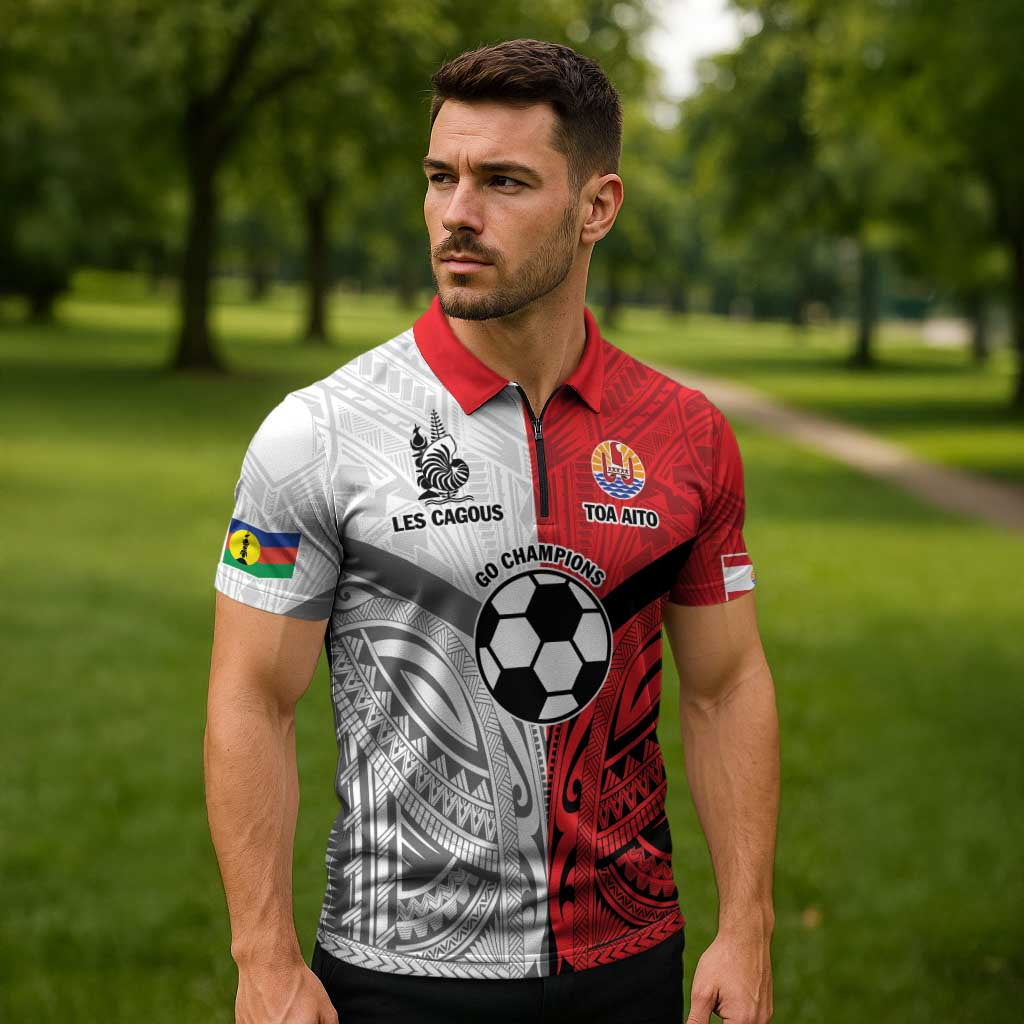 New Caledonia-Tahiti Football Custom Zipper Polo Shirt Together Go Champions LT9 - Polynesian Pride