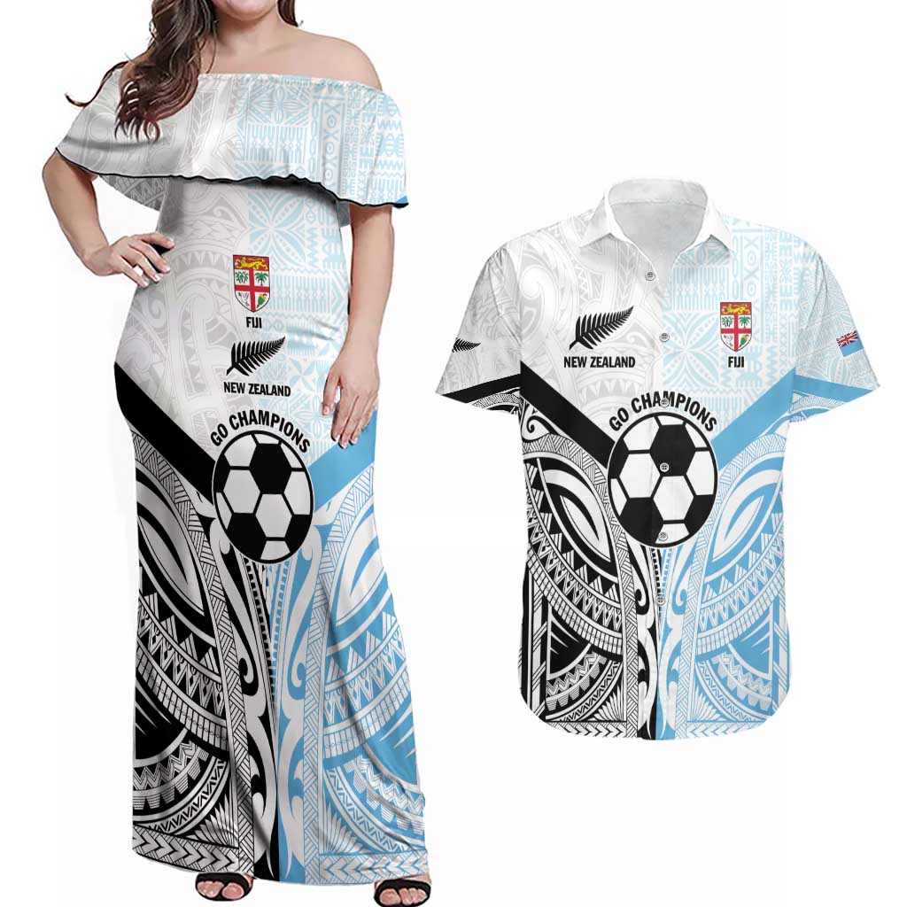 New Zealand-Fiji Football Custom Couples Matching Off Shoulder Maxi Dress and Hawaiian Shirt Together Go Champions LT9 Art - Polynesian Pride