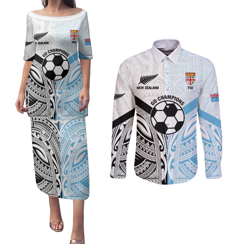 New Zealand-Fiji Football Custom Couples Matching Puletasi and Long Sleeve Button Shirt Together Go Champions LT9 Art - Polynesian Pride