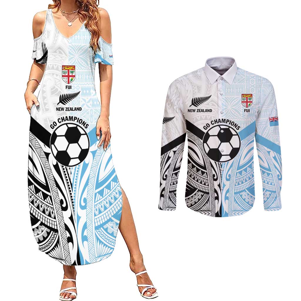 New Zealand-Fiji Football Custom Couples Matching Summer Maxi Dress and Long Sleeve Button Shirt Together Go Champions LT9 Art - Polynesian Pride