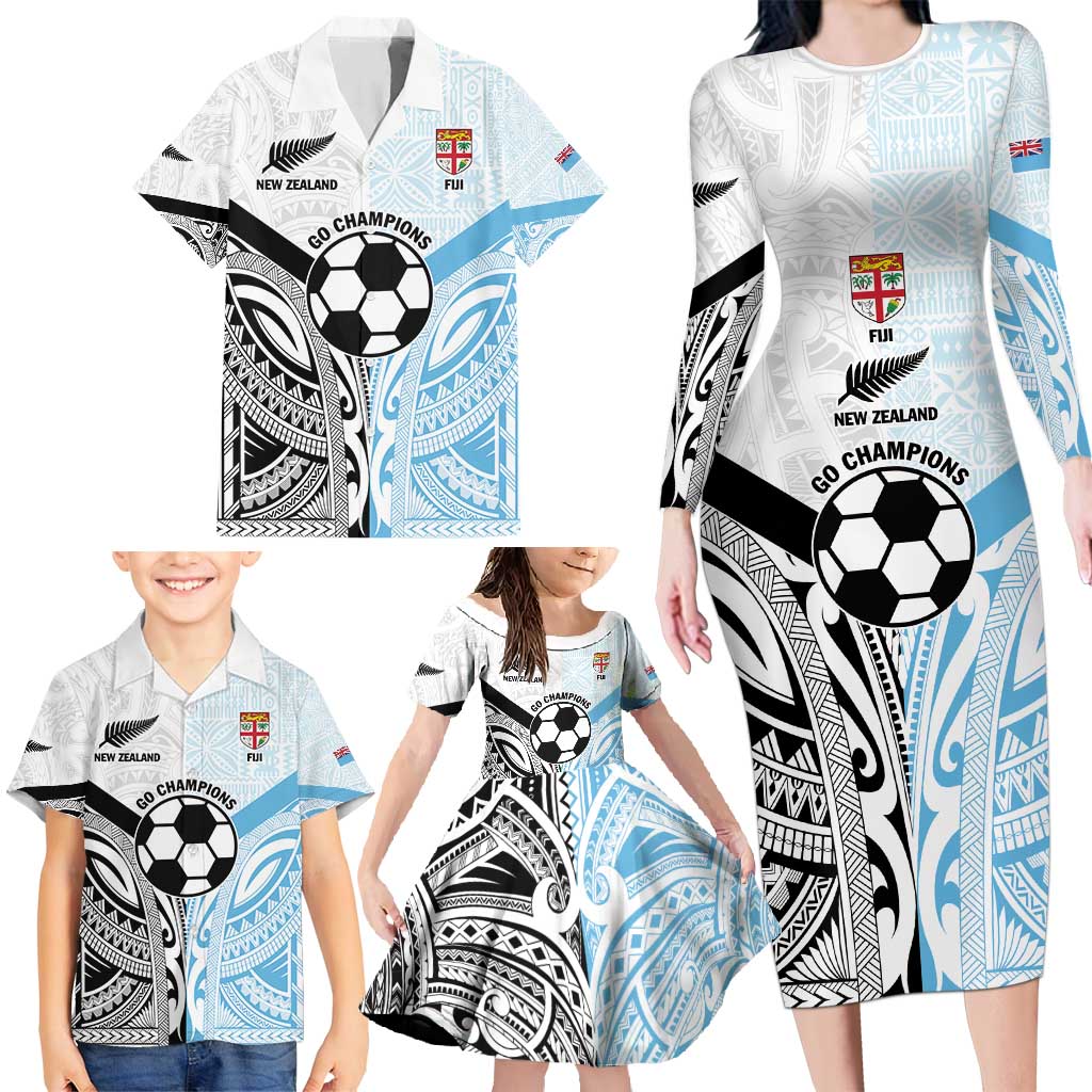 New Zealand-Fiji Football Custom Family Matching Long Sleeve Bodycon Dress and Hawaiian Shirt Together Go Champions LT9 - Polynesian Pride