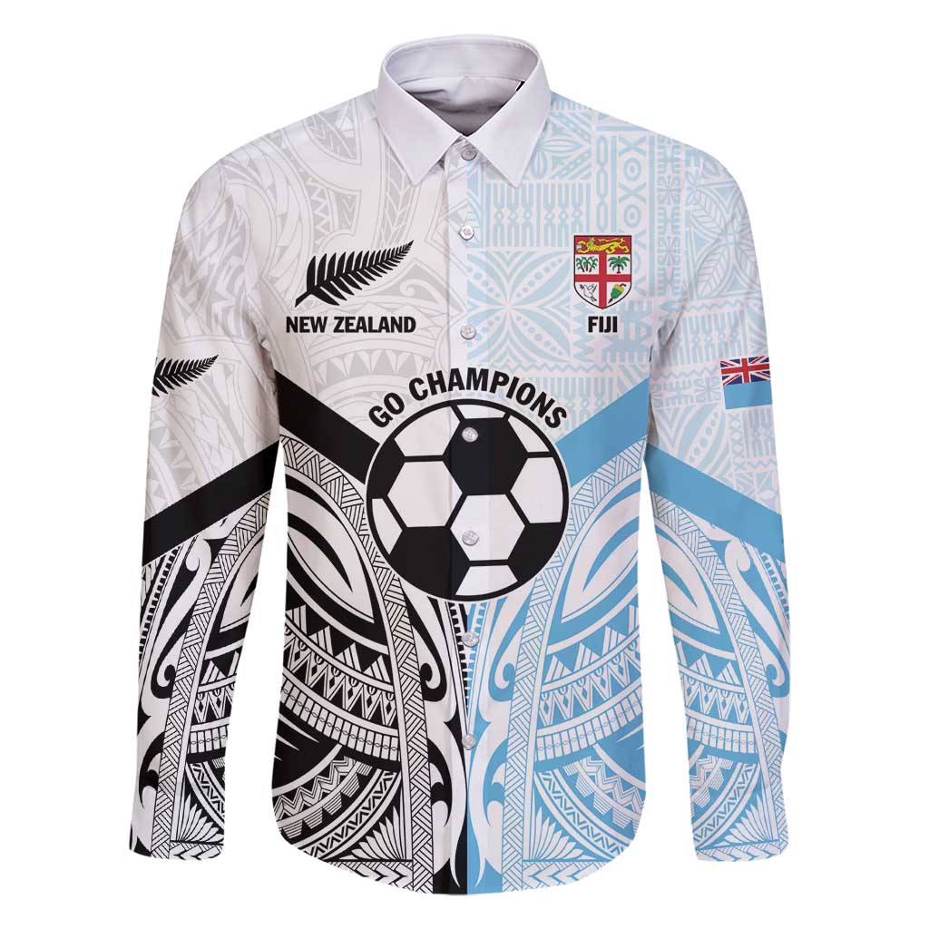 New Zealand-Fiji Football Custom Family Matching Long Sleeve Bodycon Dress and Hawaiian Shirt Together Go Champions LT9 Dad's Shirt - Long Sleeve Art - Polynesian Pride